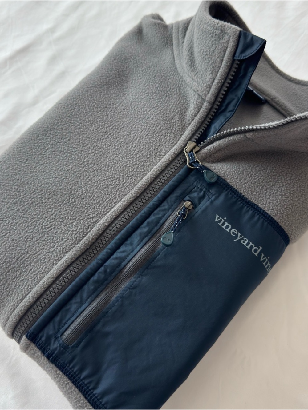 Vineyard Vines Gray Fleece Full-Zip with Navy Pocket Panel